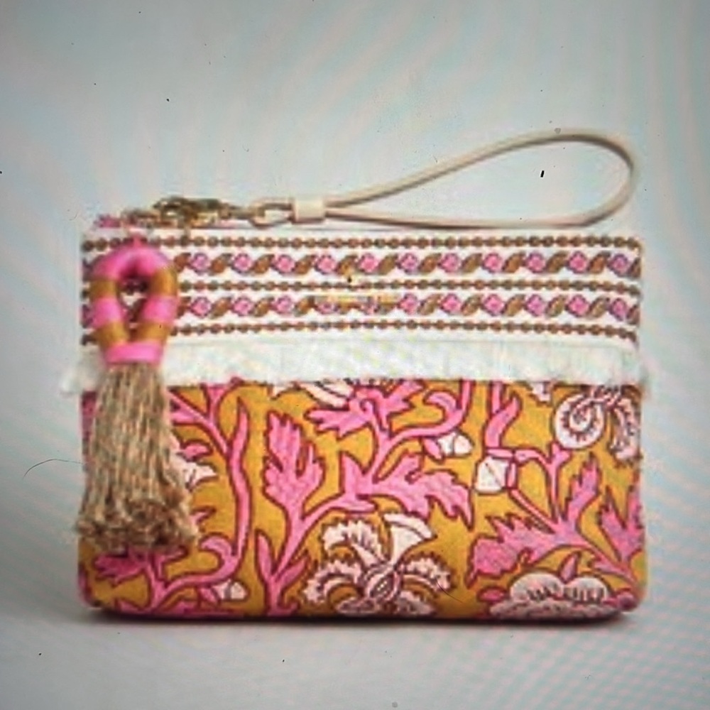 Spartina 449 Pink and Brown Clutch with Intricate Patterns